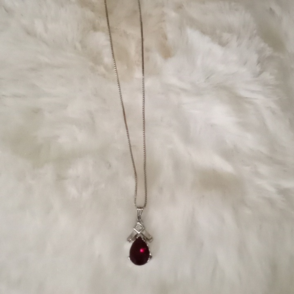 Sterling silver necklace with clear and red crystals. 9" chain and 3/4" pendant. - Picture 3 of 7